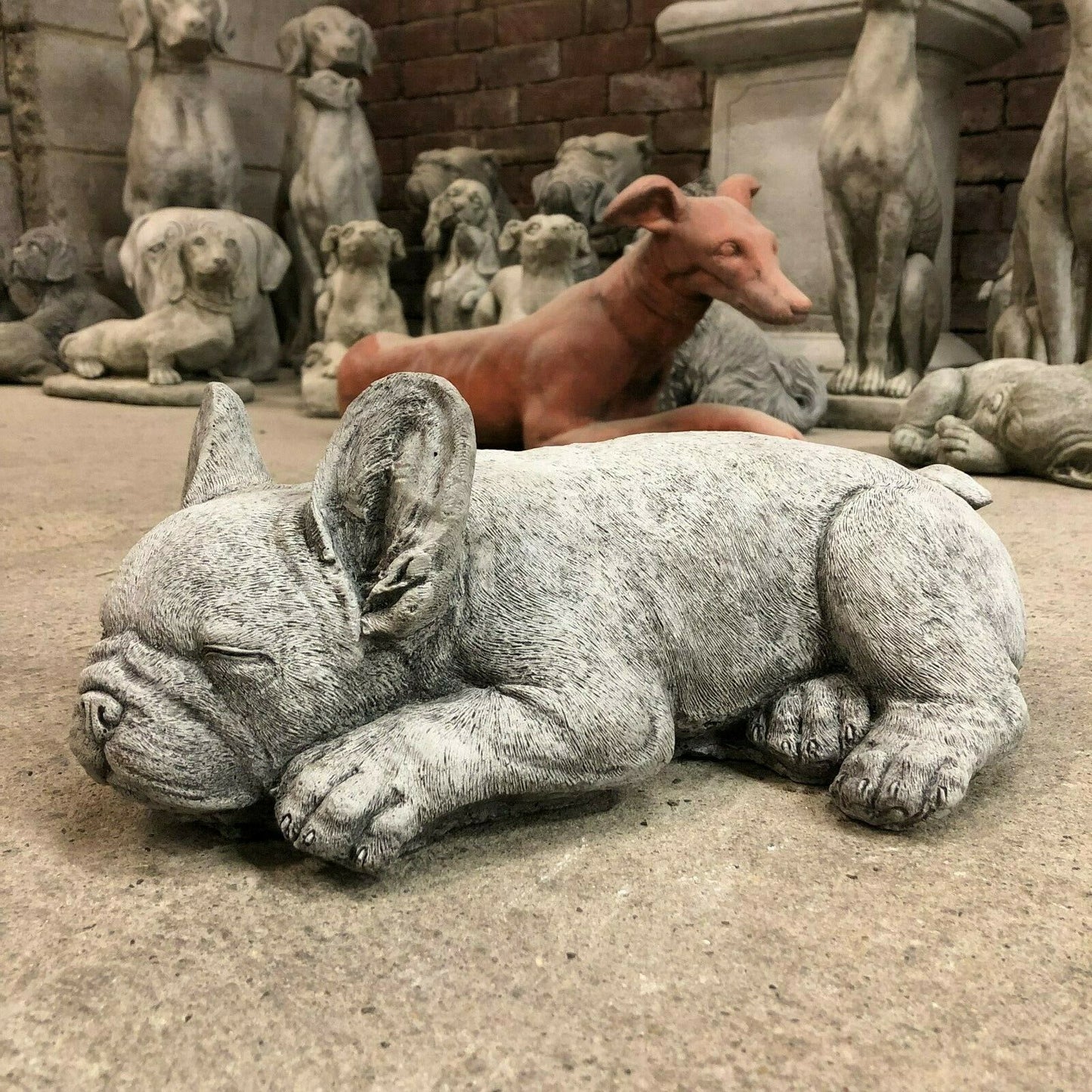 Stone Sleeping French Bulldog Ornament