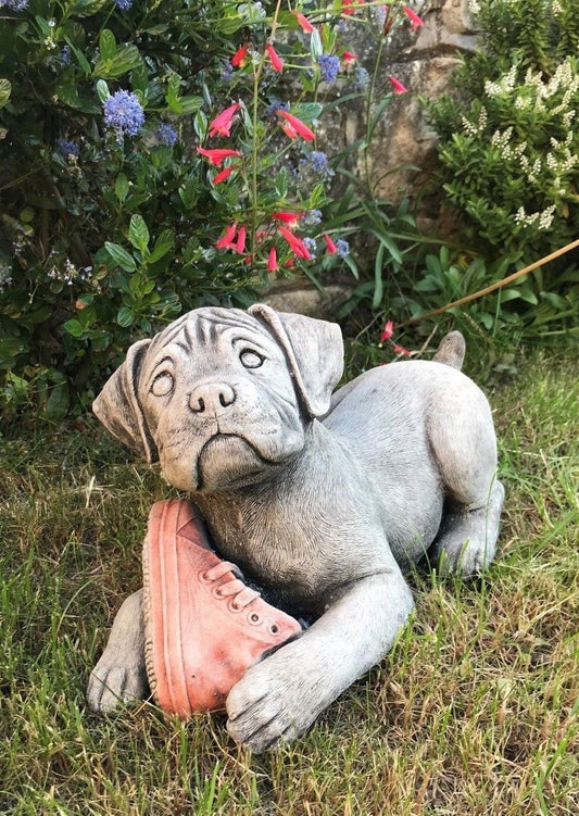 Stone Boxer Puppy Garden Sculpture Ornament