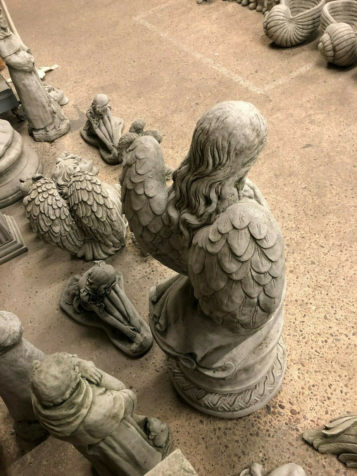 Stone Kneeling Angel Plinth Statue
