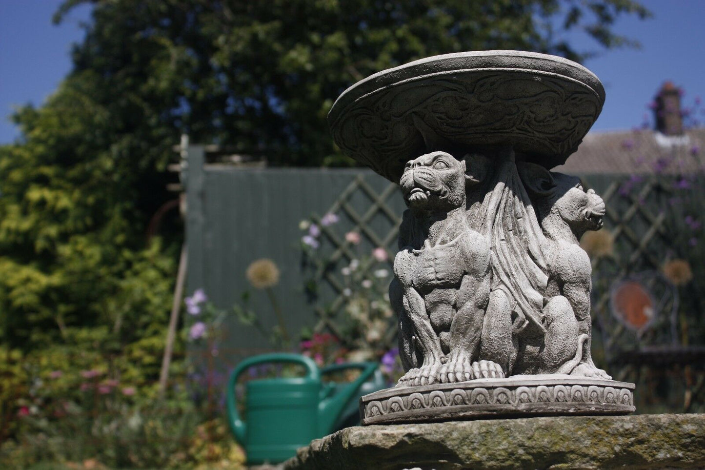 Stone Triple Gargoyle Bird Bath