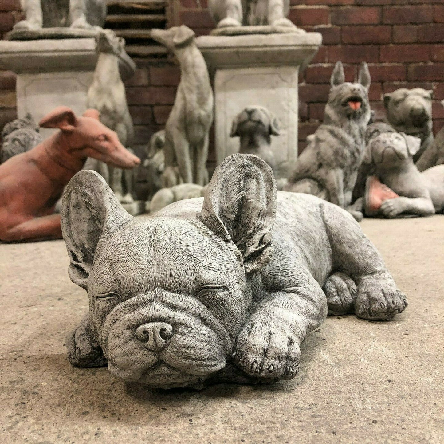 Stone Sleeping French Bulldog Ornament