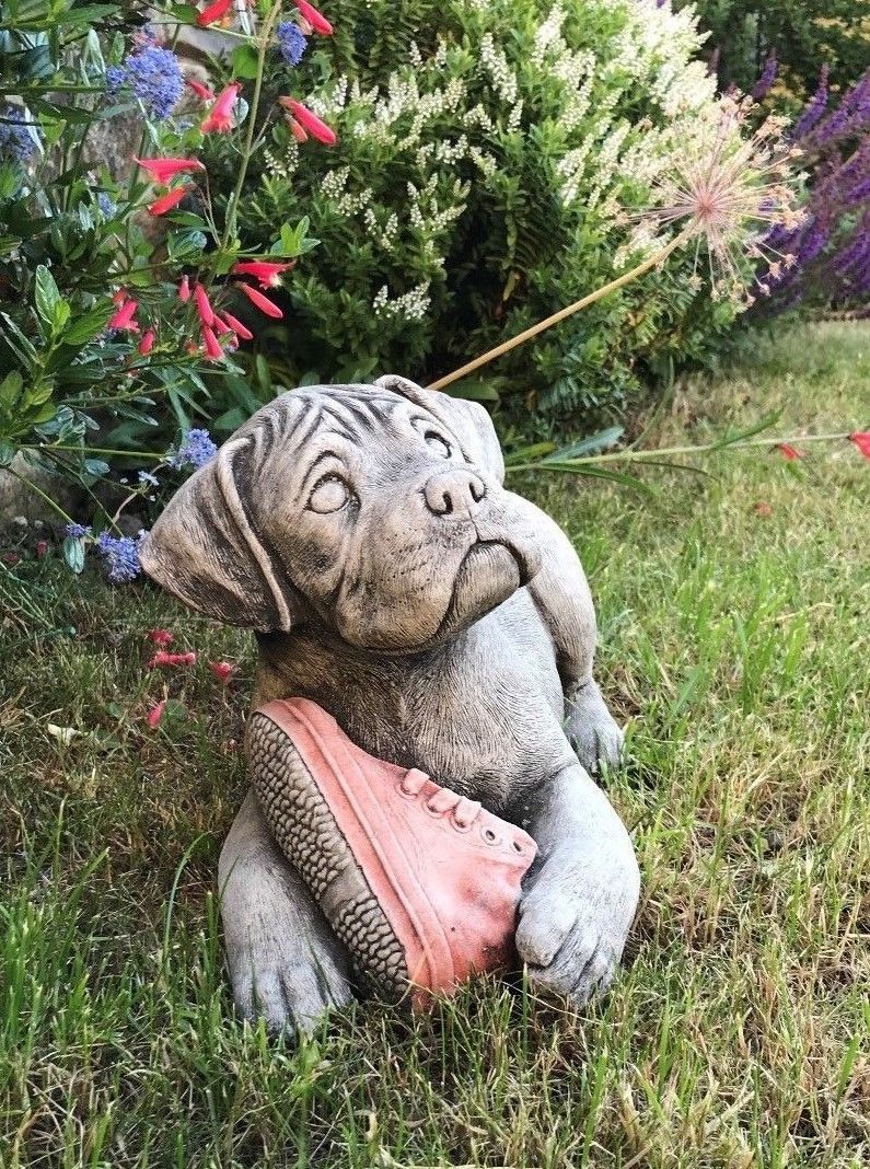 Stone Boxer Puppy Garden Sculpture Ornament