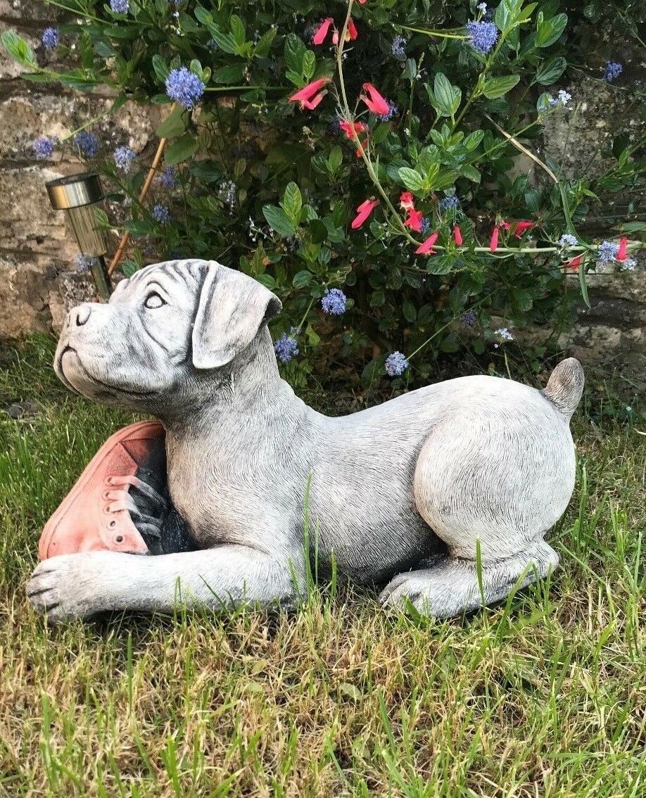 Stone Boxer Puppy Garden Sculpture Ornament