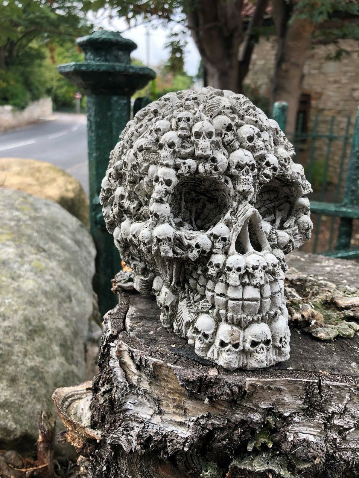 Stunning Stone Skulls on Skull Garden Ornament