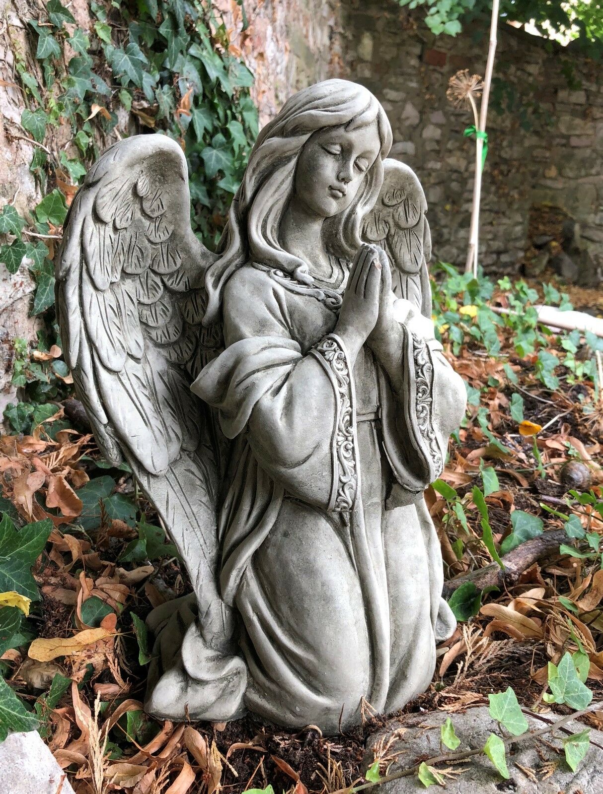 Stone Kneeling Praying Angel Ornament