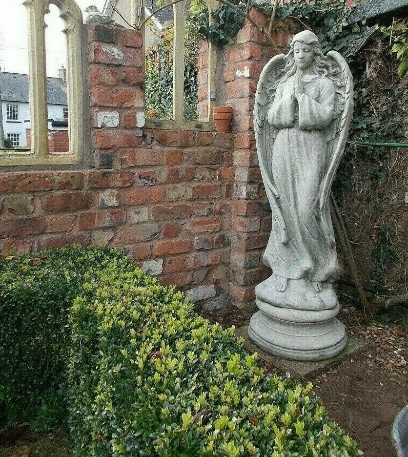 Tall Stone Praying Angel Statue