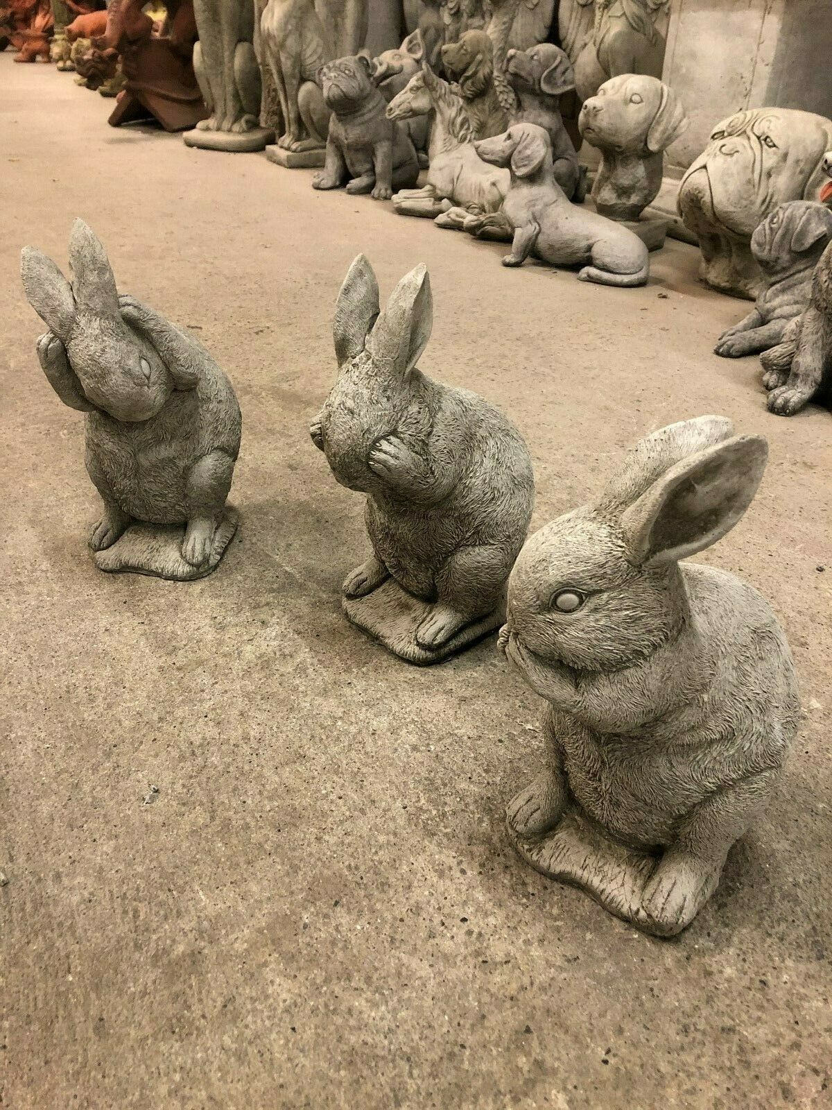 Set of 3 Stone Hear, See & Speak No Evil Rabbit Ornaments