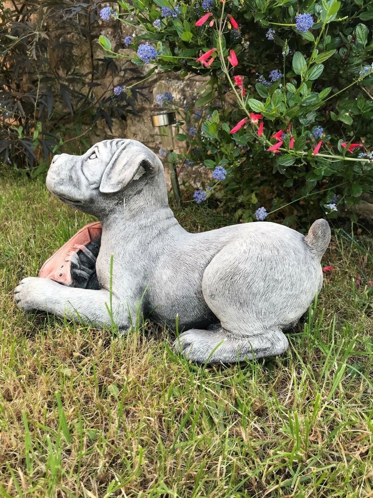 Stone Boxer Puppy Garden Sculpture Ornament