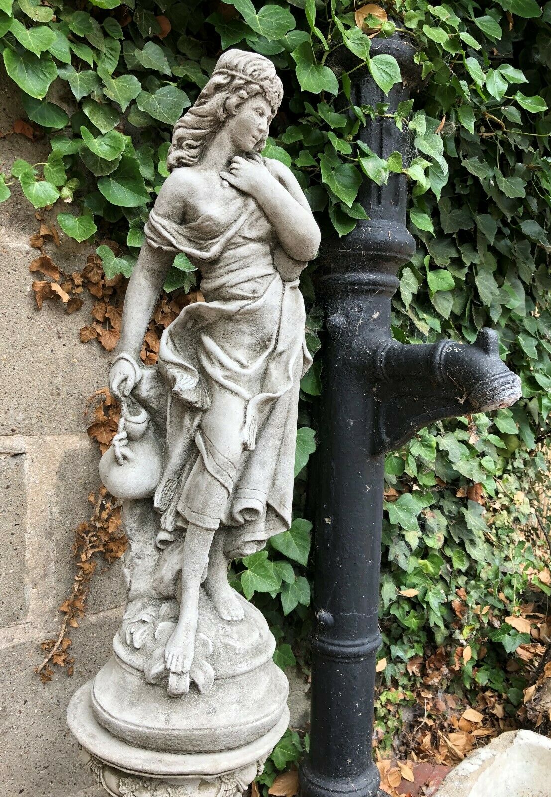 Stone Jug Lady Plinth Statue