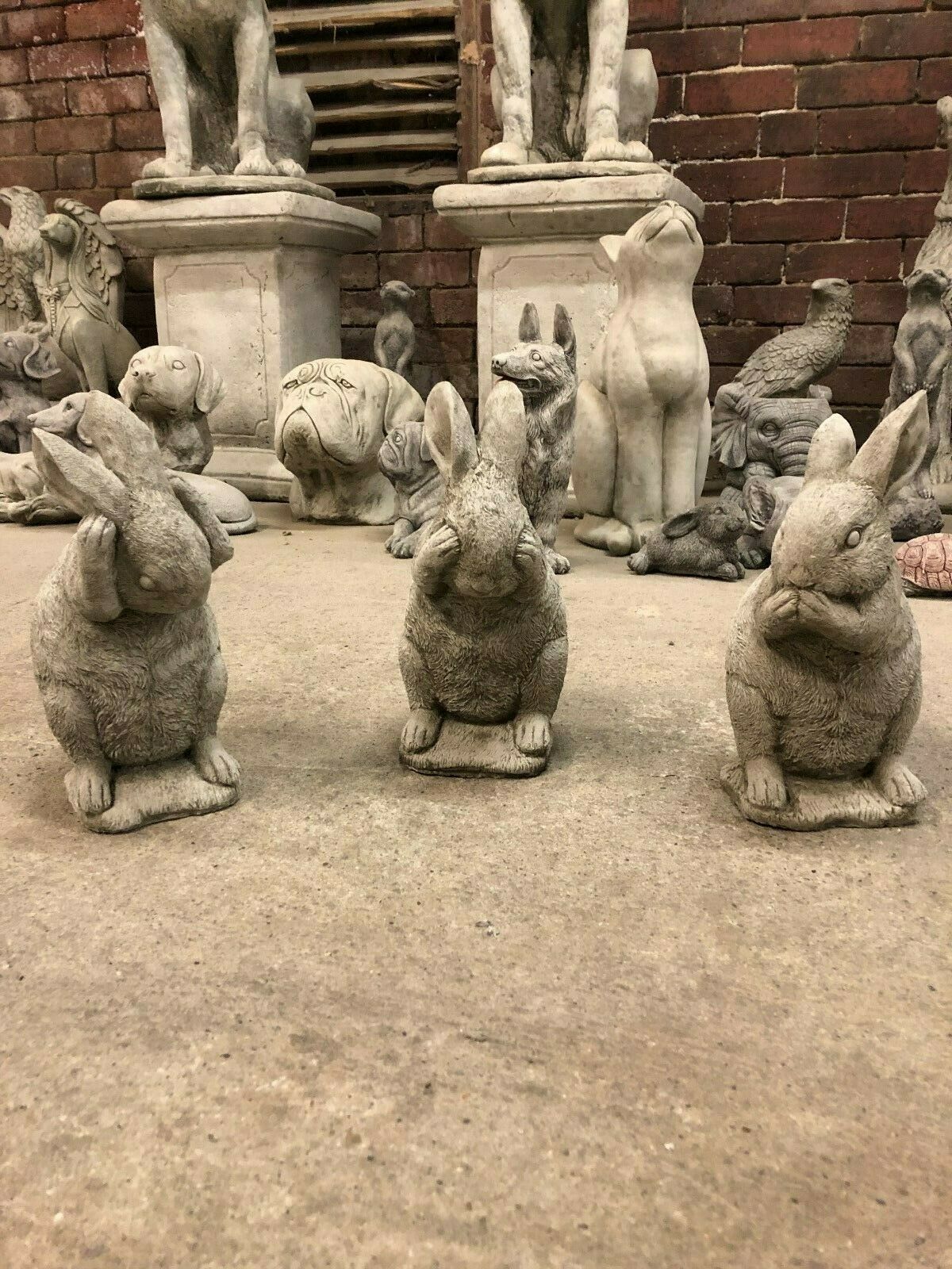 Set of 3 Stone Hear, See & Speak No Evil Rabbit Ornaments