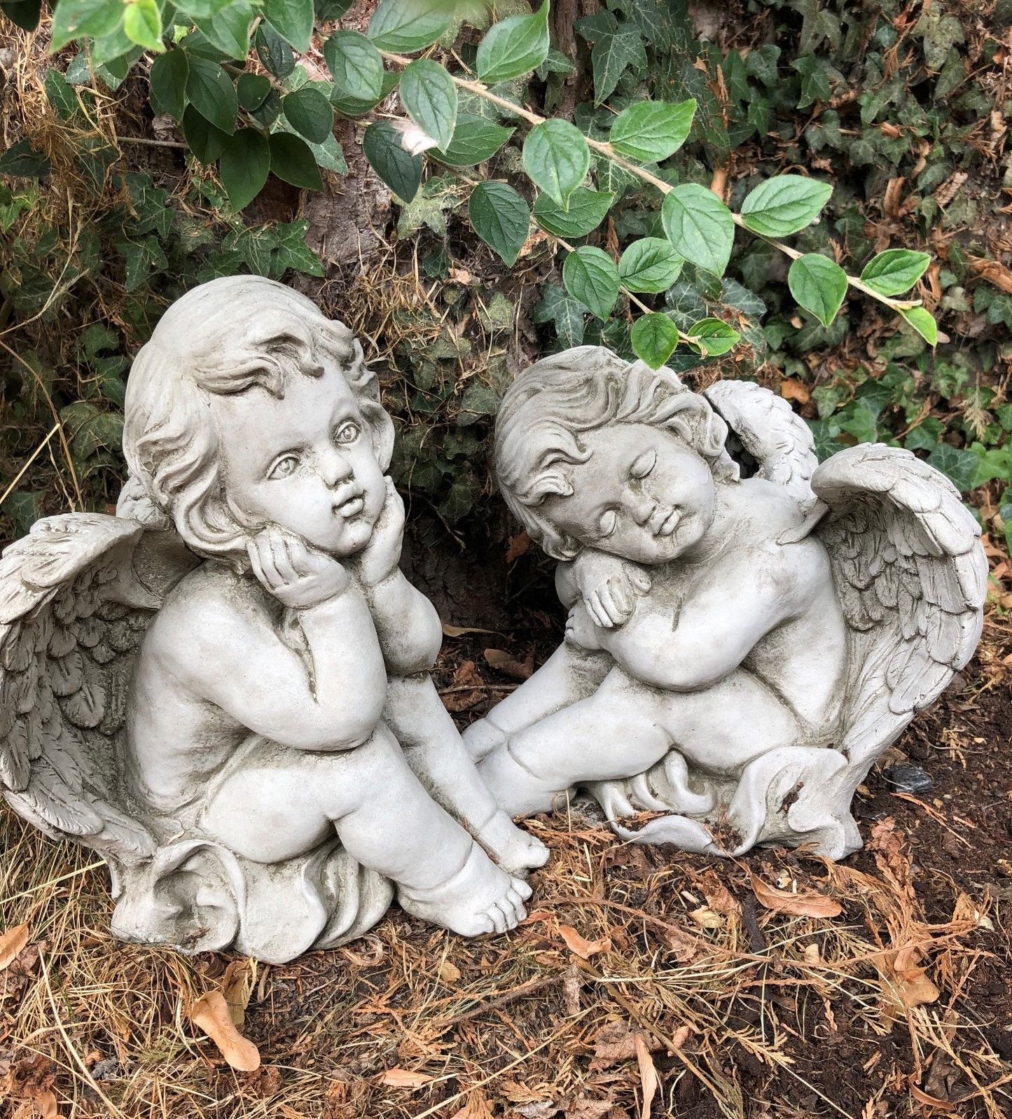 Pair of Stone Baby Angel Ornaments