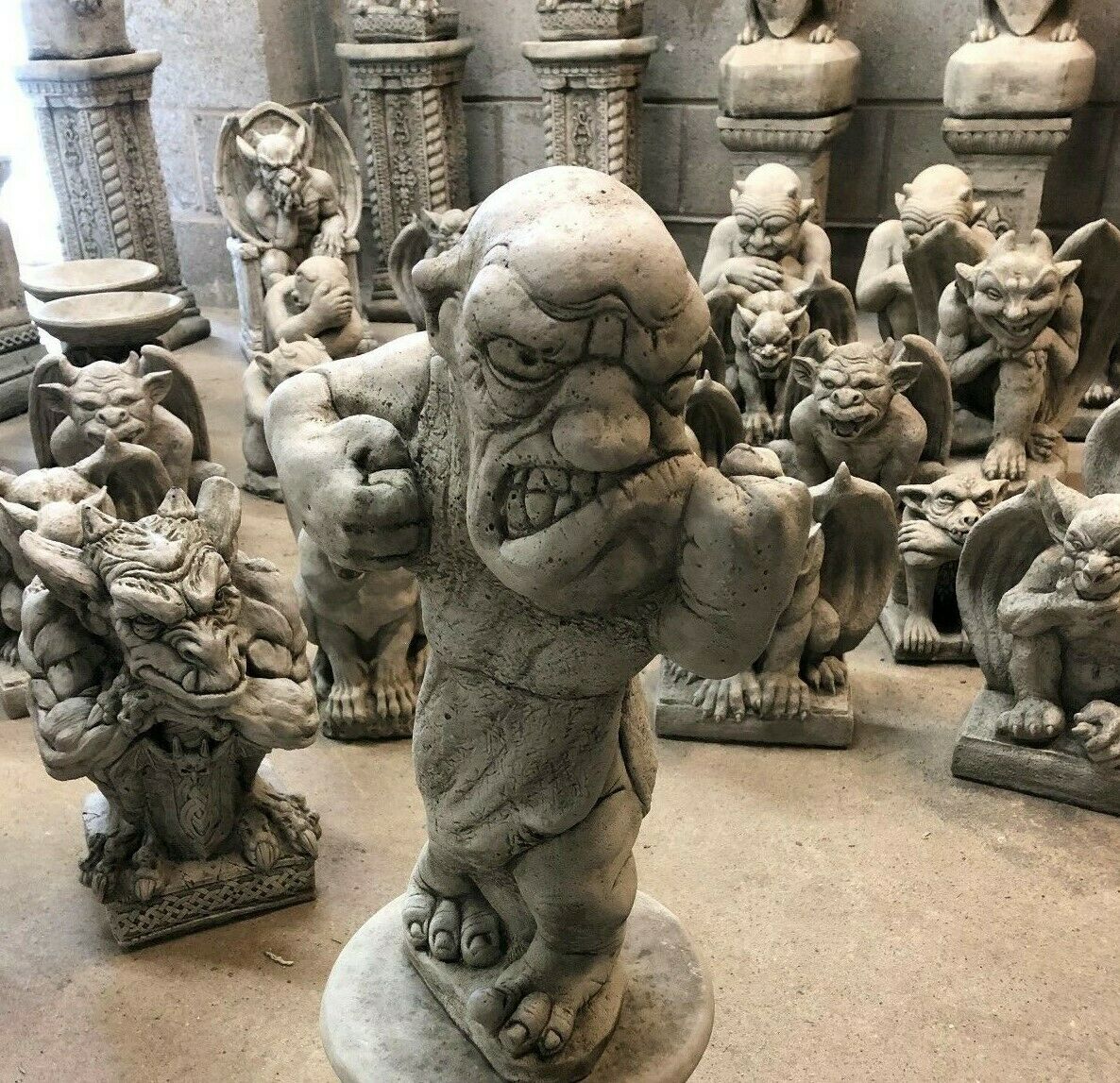 Pair of Stone Bare Knuckle Boxer Plinth Statues