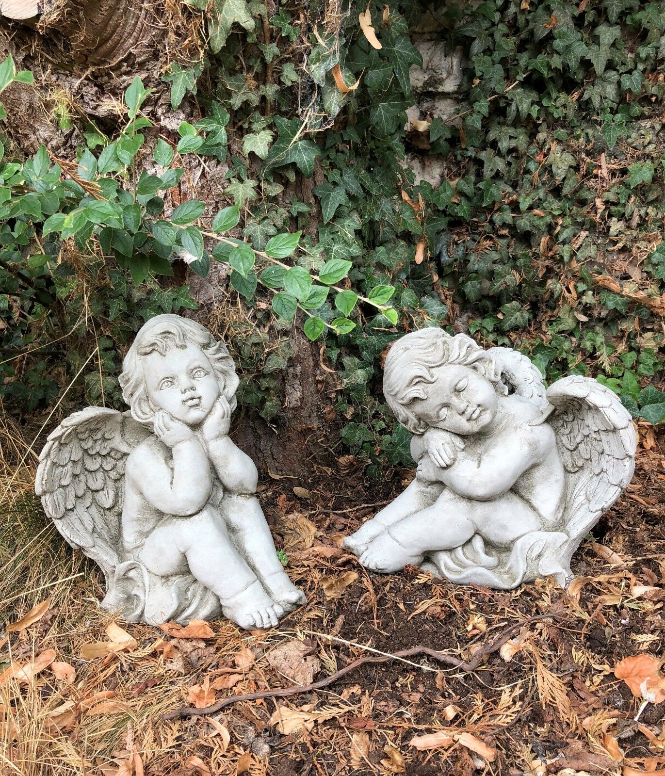 Pair of Stone Baby Angel Ornaments