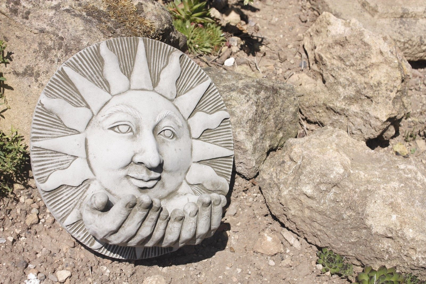 Stone Sun Face Bird Feeder