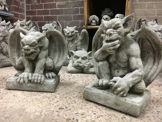 Pair of Stone Winged Gargoyle Statues