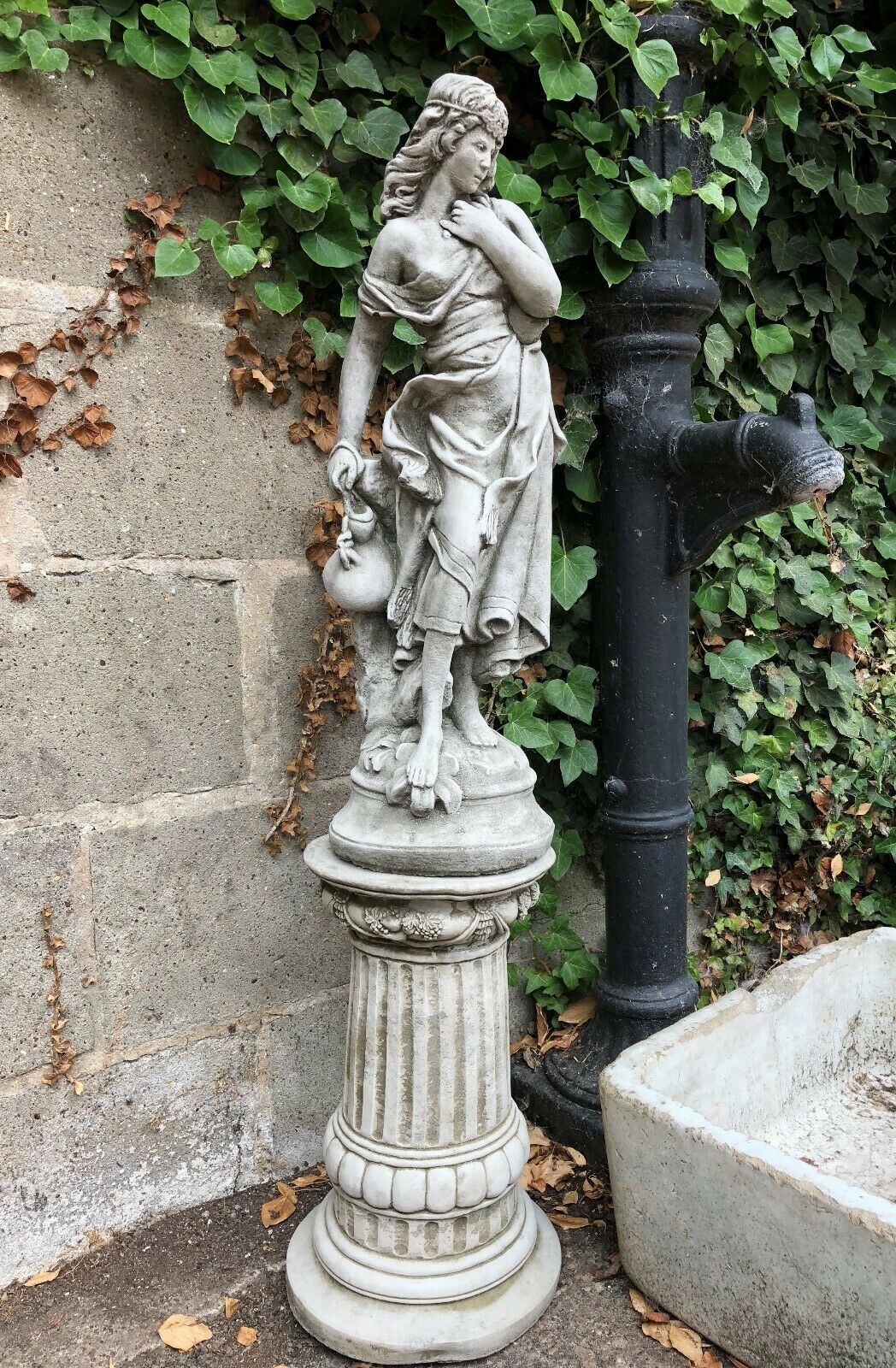 Stone Jug Lady Plinth Statue