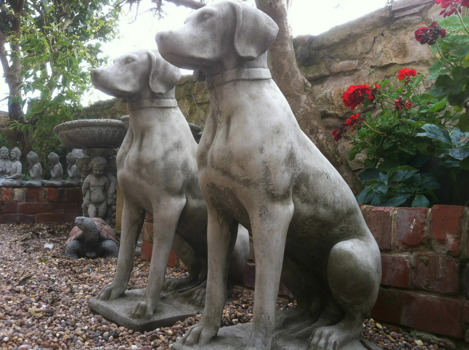 Pair of Stone Pointer Dog Statues