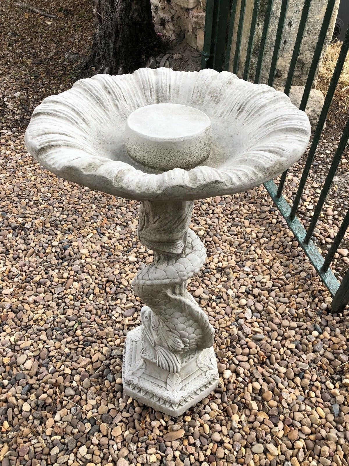 Stone Serpent Sculpture Garden Bird Bath