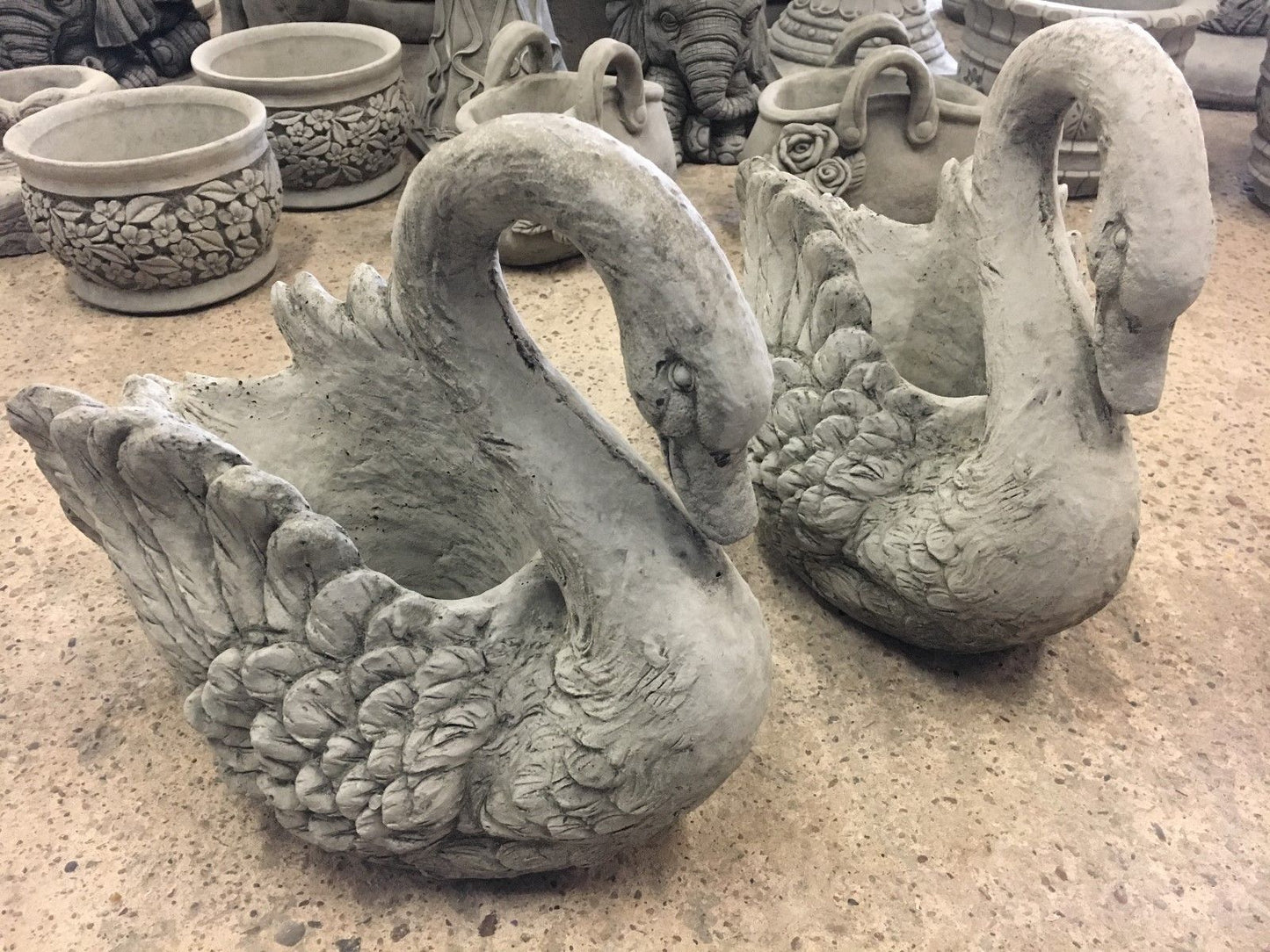 Pair of Stone Swan Planters
