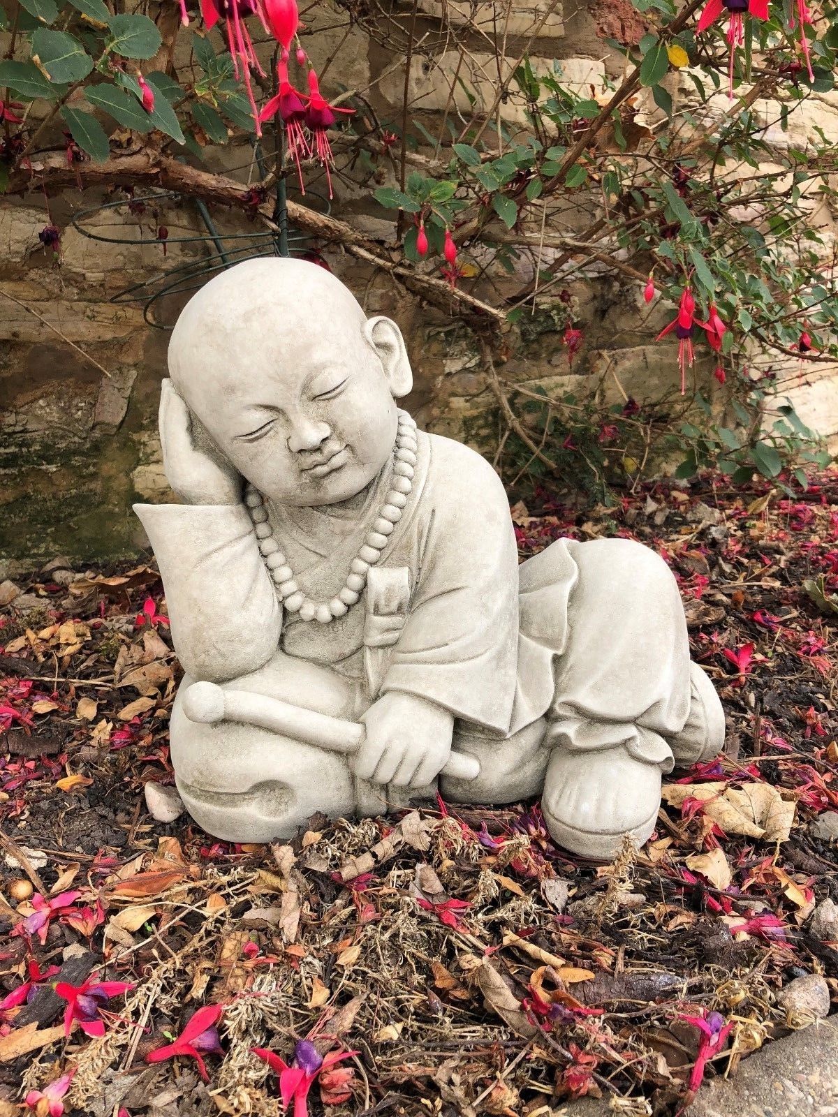 Stunning Stone Resting Monk Sculpture Garden Ornament