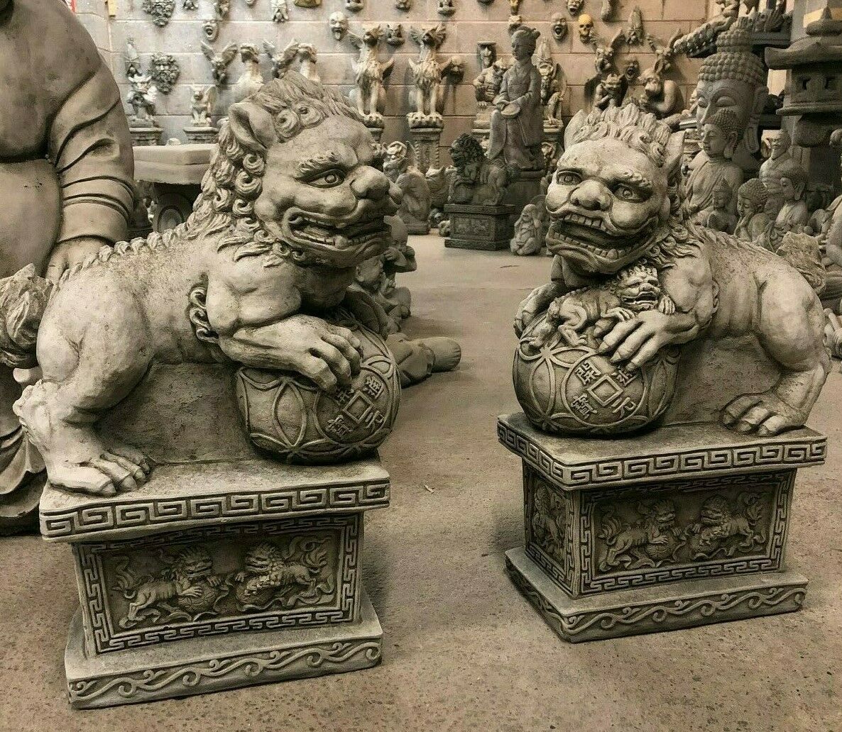 Pair of Stone Foo Dog Statues
