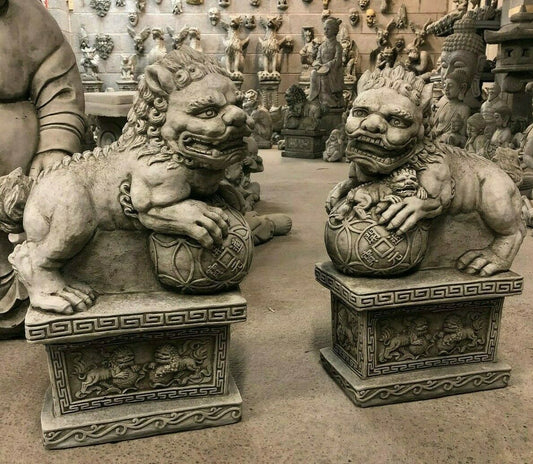 Pair of Stone Foo Dog Statues