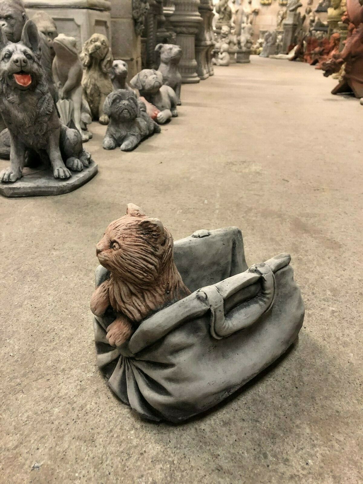 Stone Cat in Bag Planter
