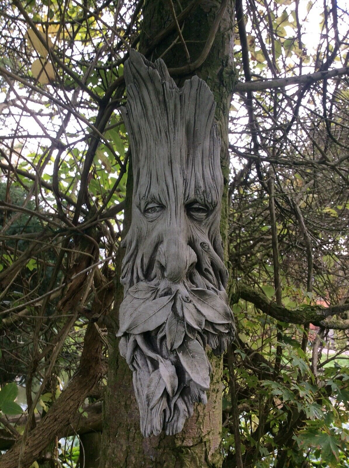 Stone Leaf Greenman Wall/Tree Plaque