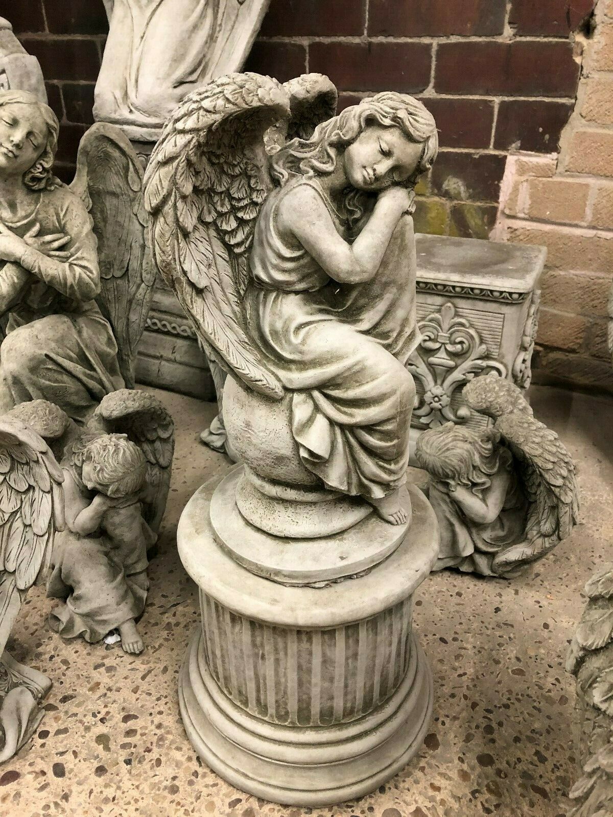 Stone Angel on Ball Plinth Statue