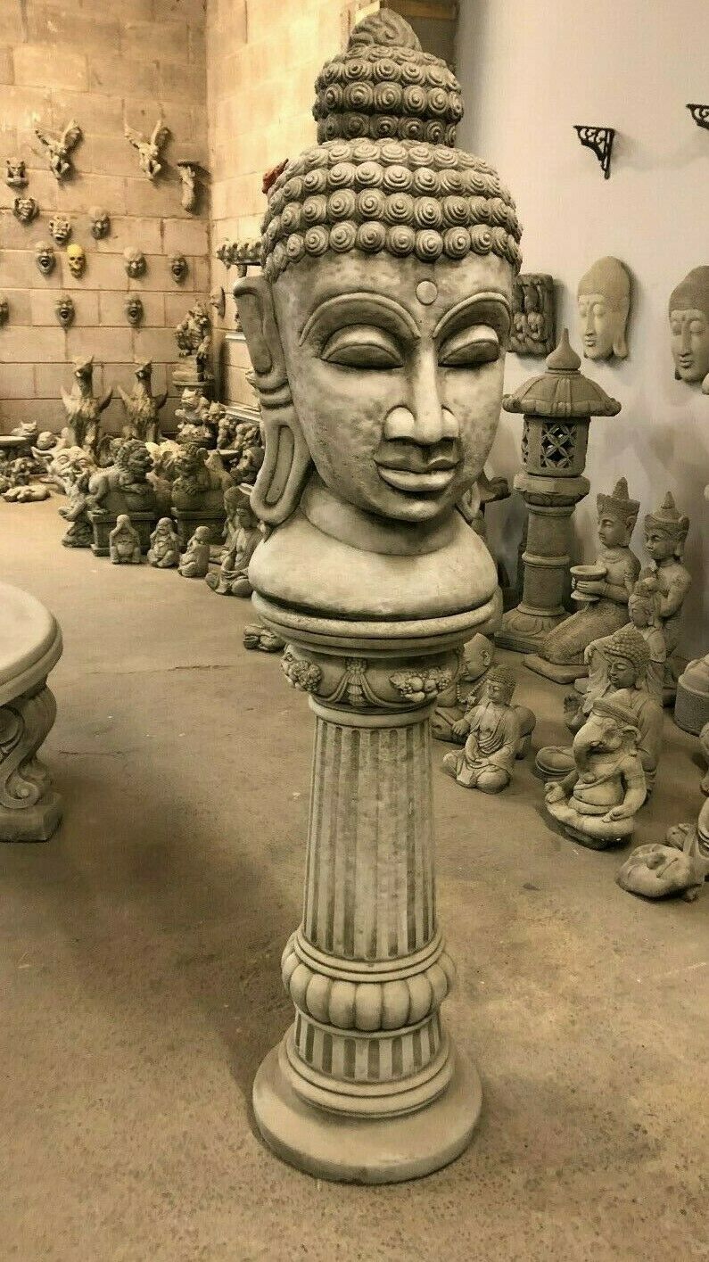 Stone Gautama Buddha Head Plinth Statue