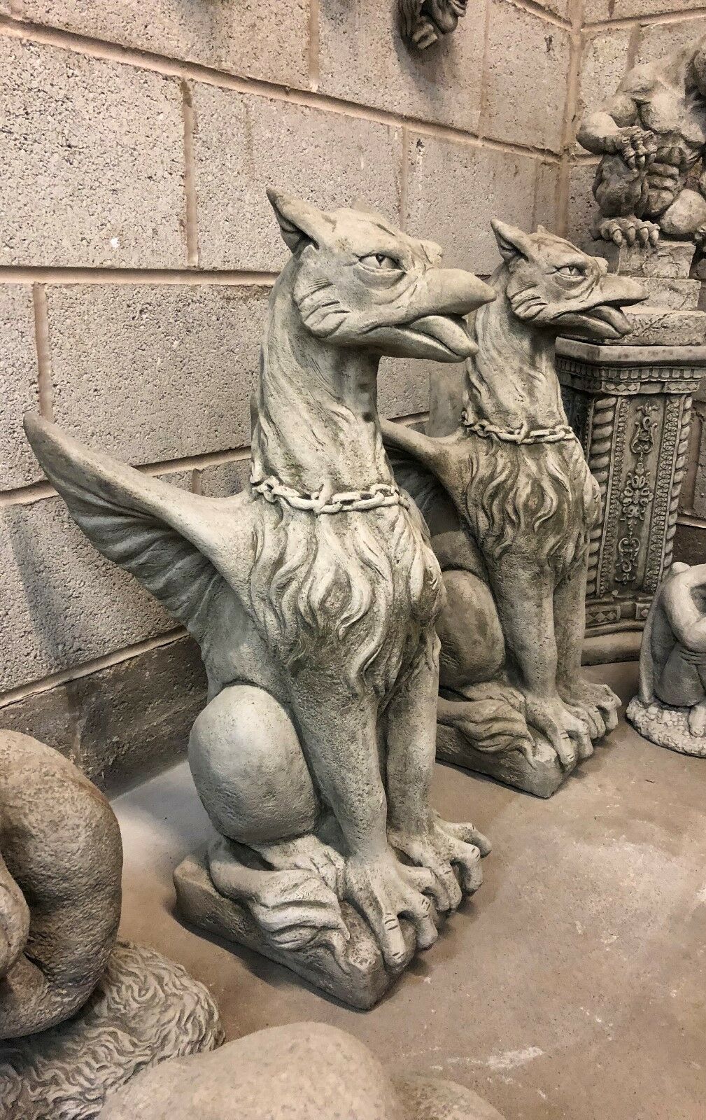 Pair of Large Stone Phoenix Statues