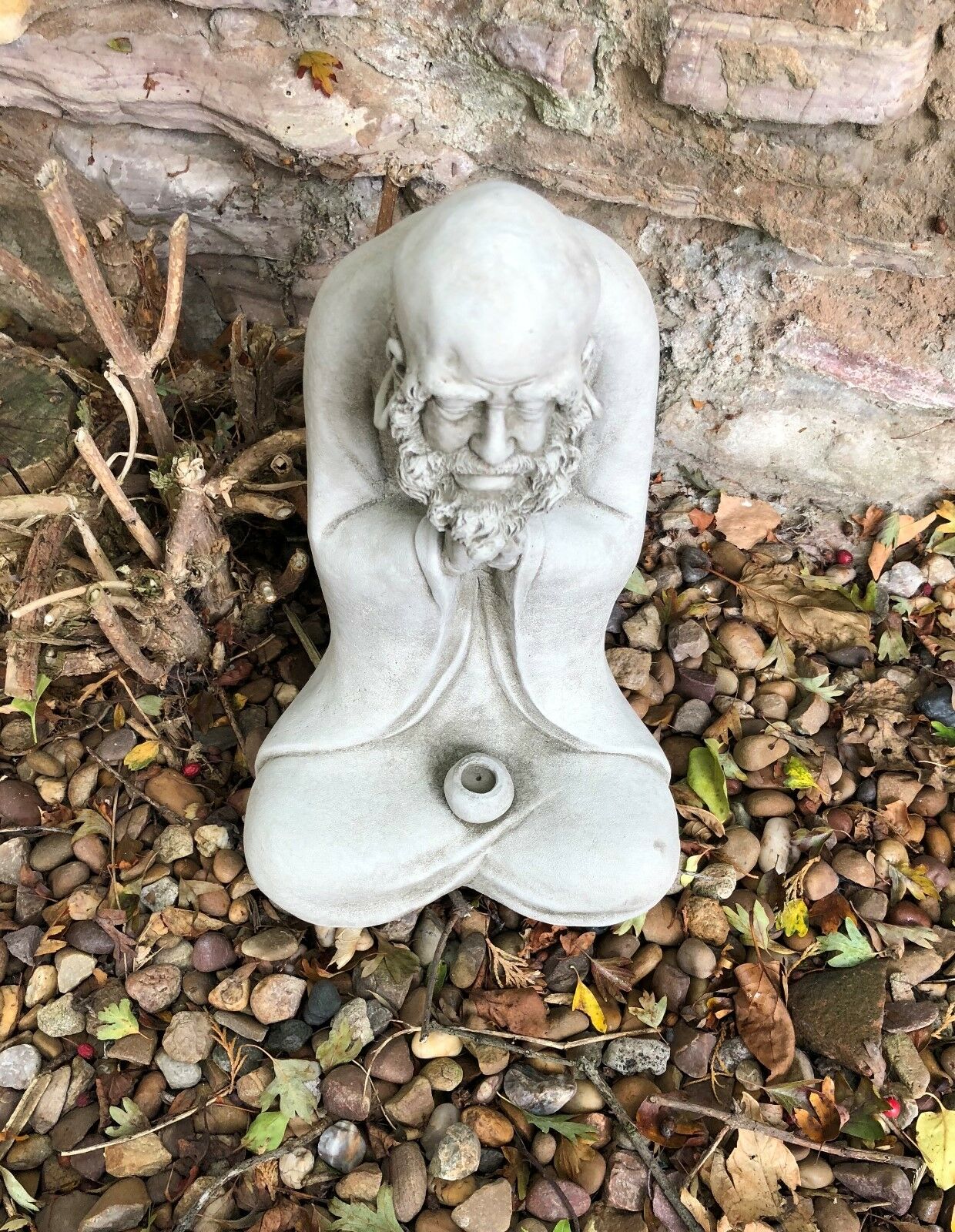 Stunning Stone Praying Old Monk Sculpture Garden Ornament