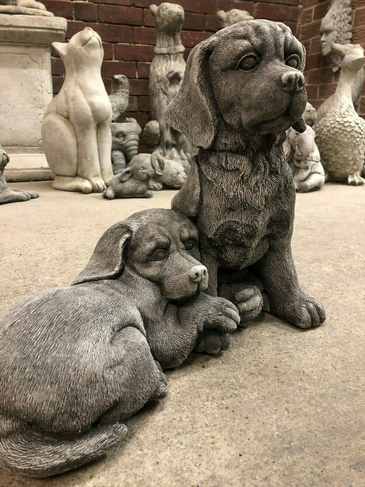 Pair of Stone Labrador Dog Ornaments