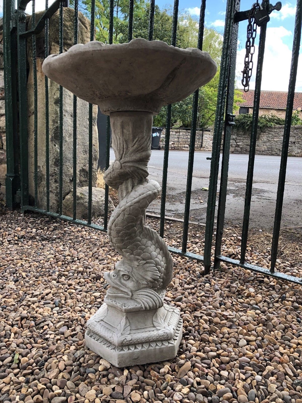 Stone Serpent Sculpture Garden Bird Bath