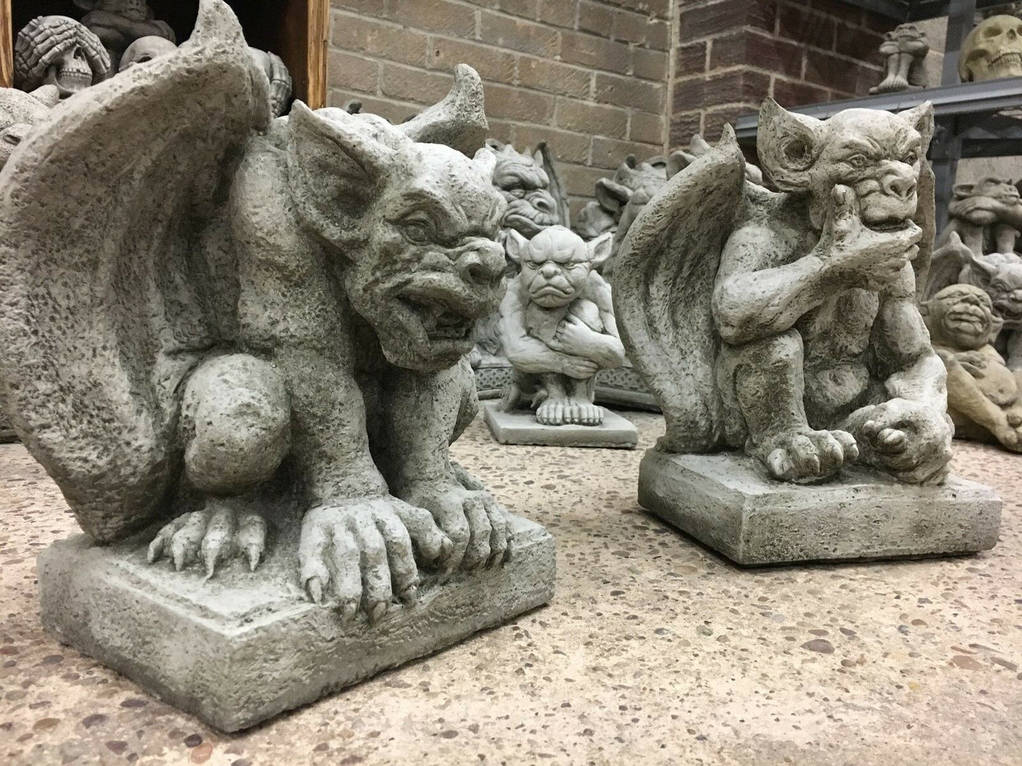 Pair of Stone Winged Gargoyle Statues