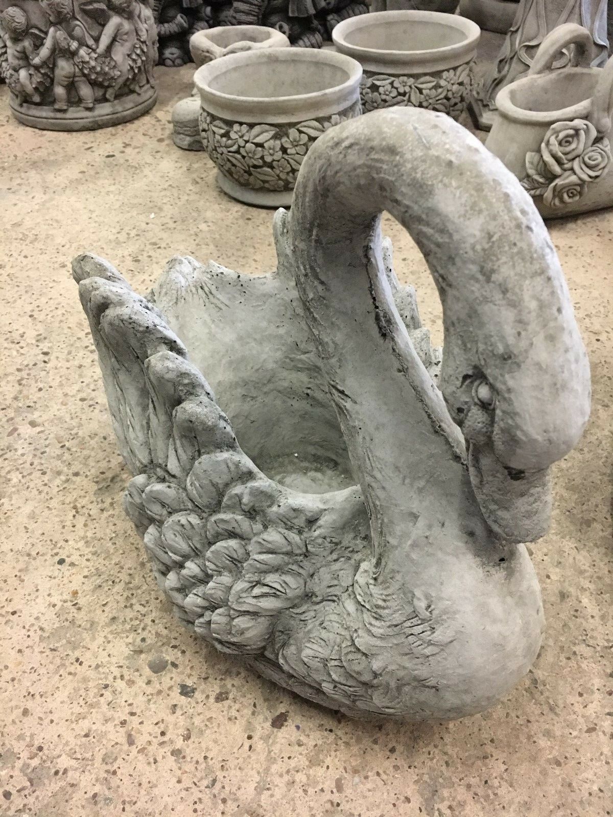 Pair of Stone Swan Planters