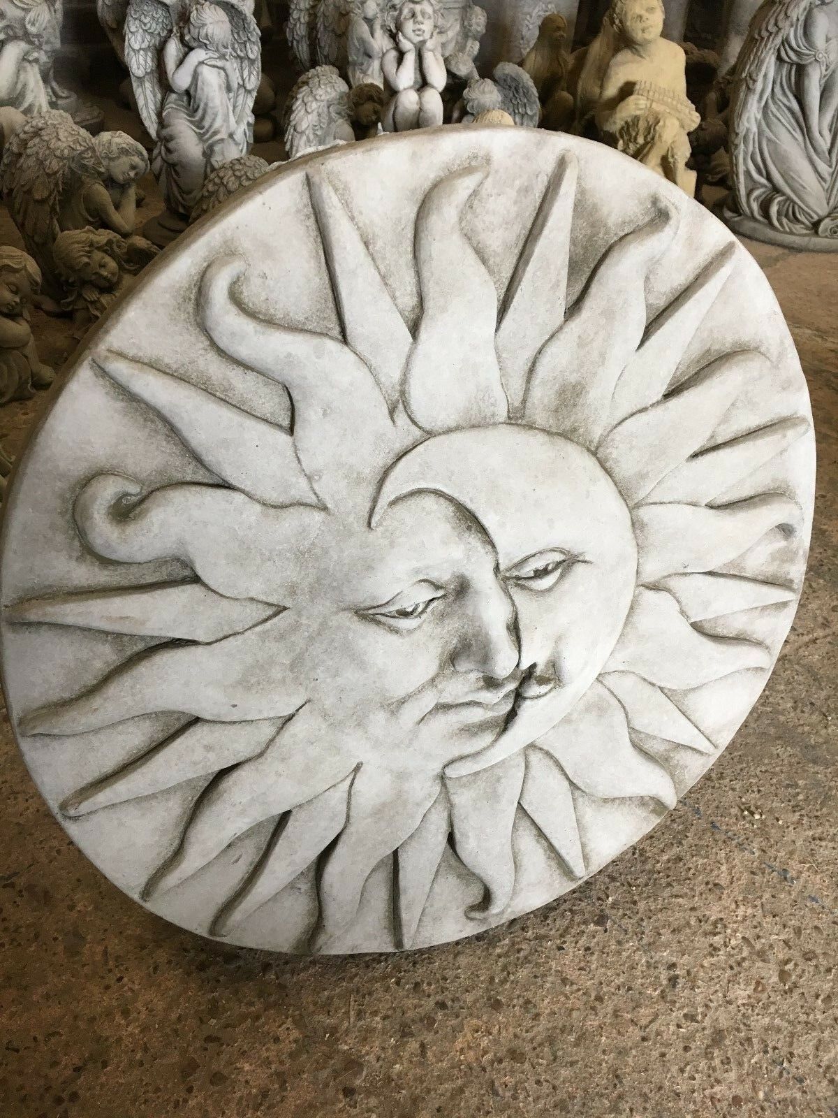 Stone Round Sun & Moon Wall Plaque