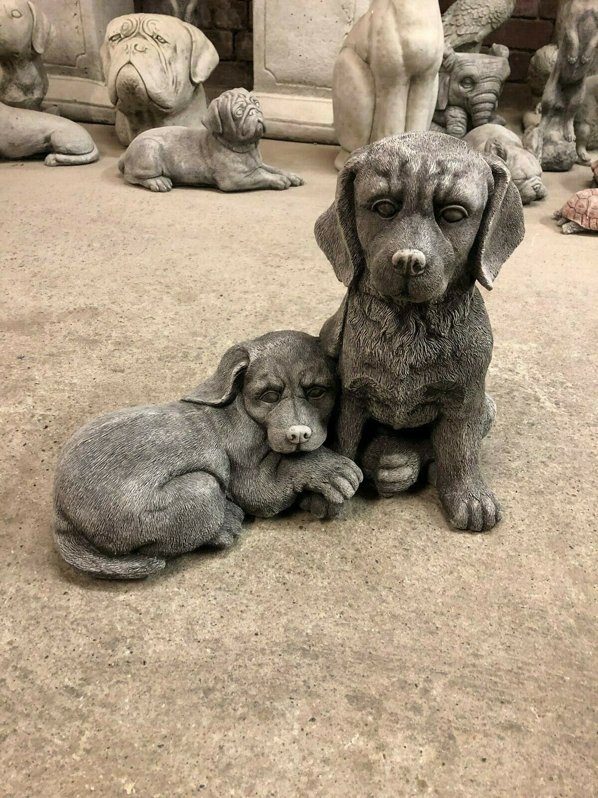 Pair of Stone Labrador Dog Ornaments