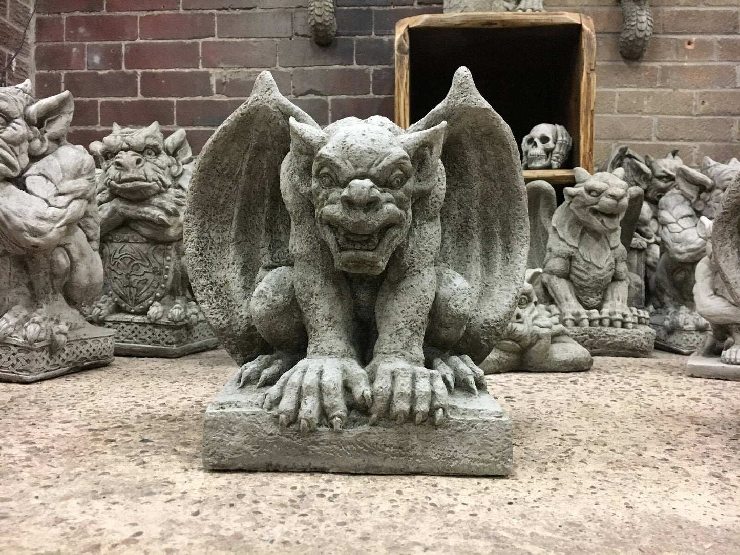 Pair of Stone Winged Gargoyle Statues