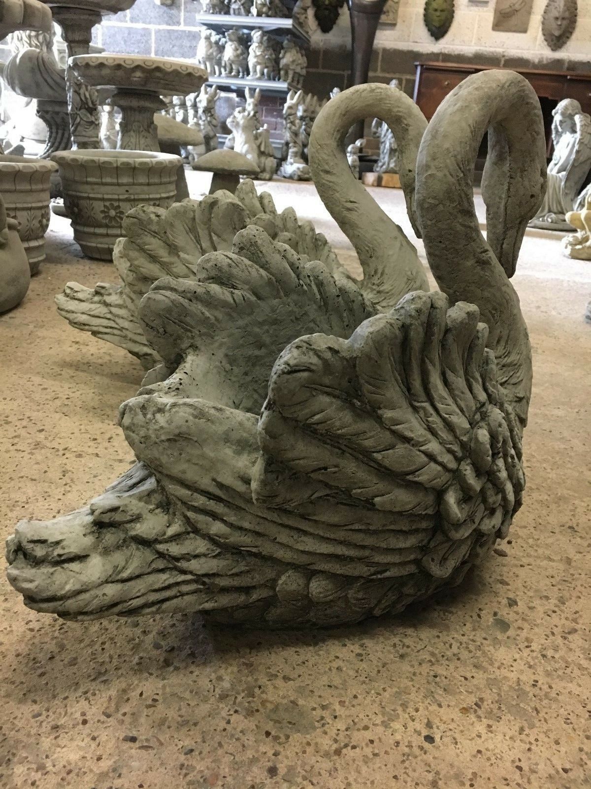 Pair of Stone Swan Planters