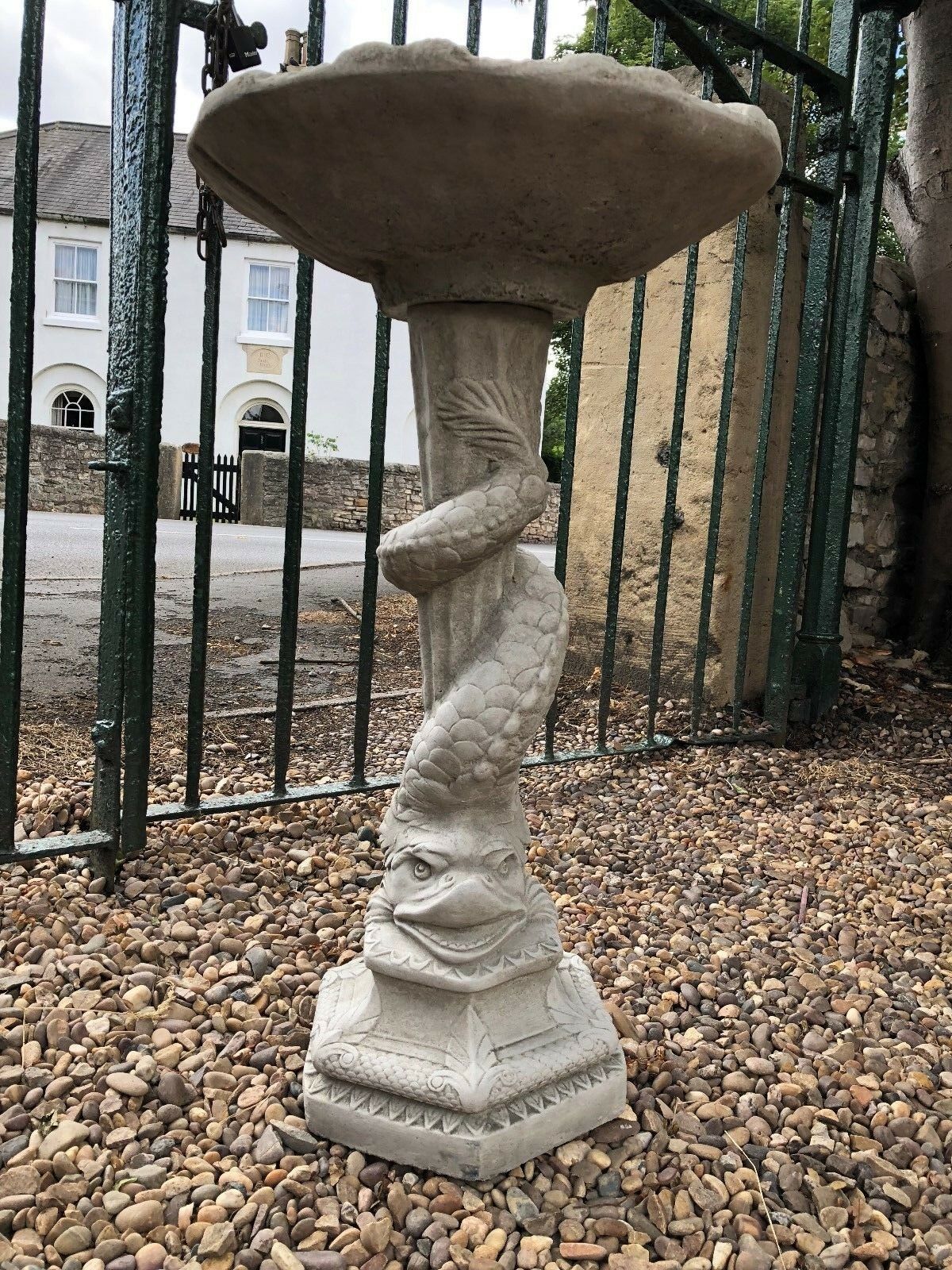 Stone Serpent Sculpture Garden Bird Bath
