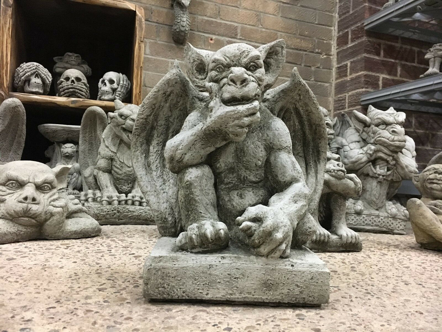 Pair of Stone Winged Gargoyle Statues