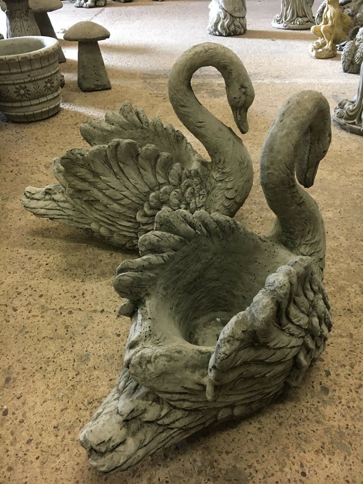 Pair of Stone Swan Planters