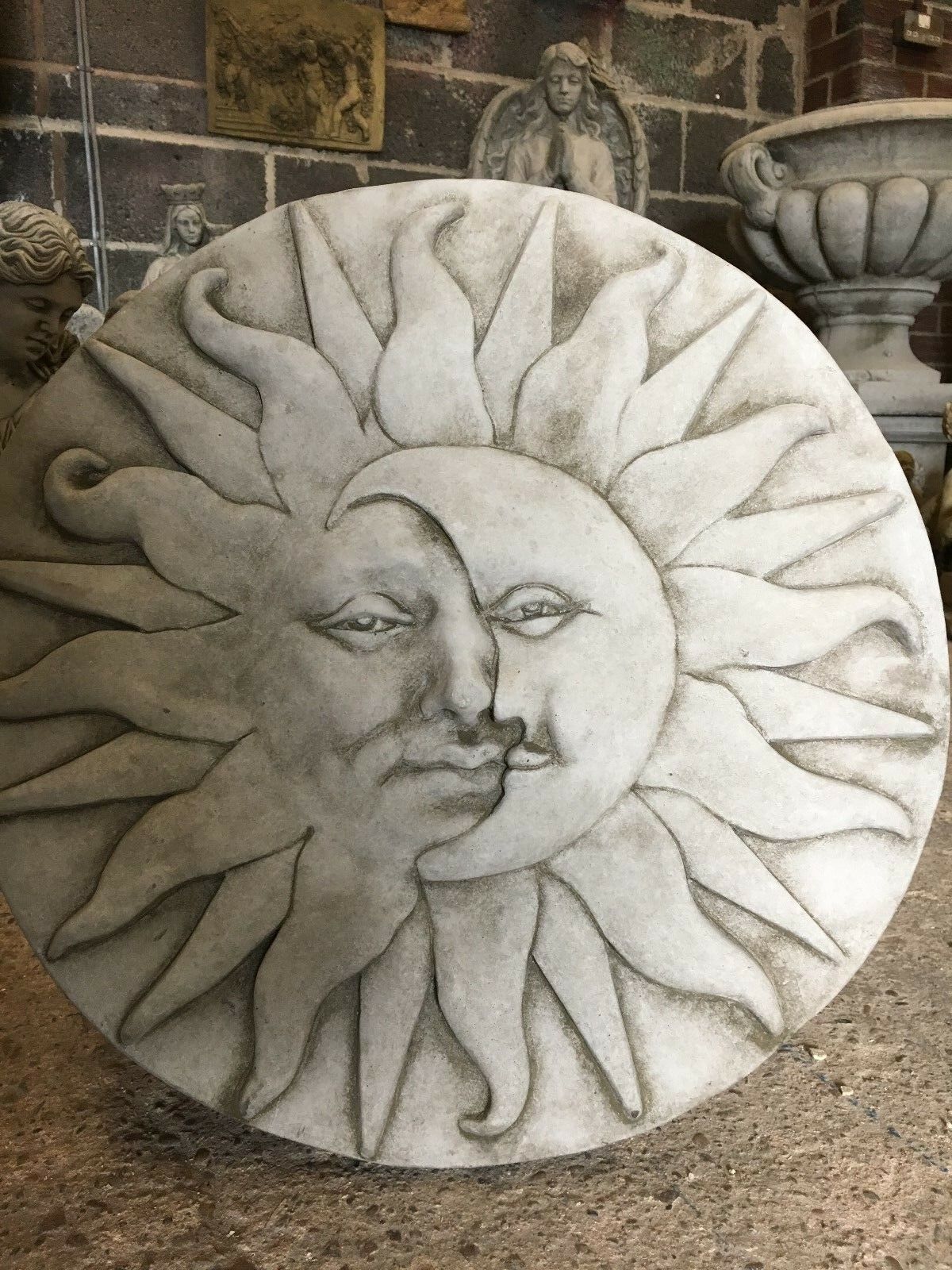 Stone Round Sun & Moon Wall Plaque
