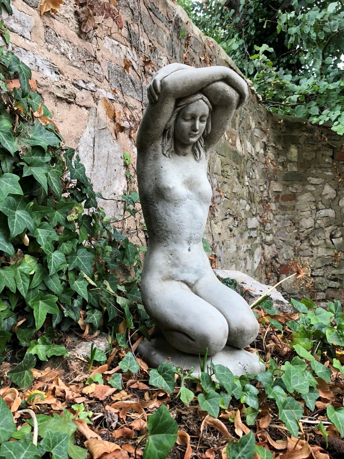 Stunning Stone Kneeling Nude Lady Garden Ornament