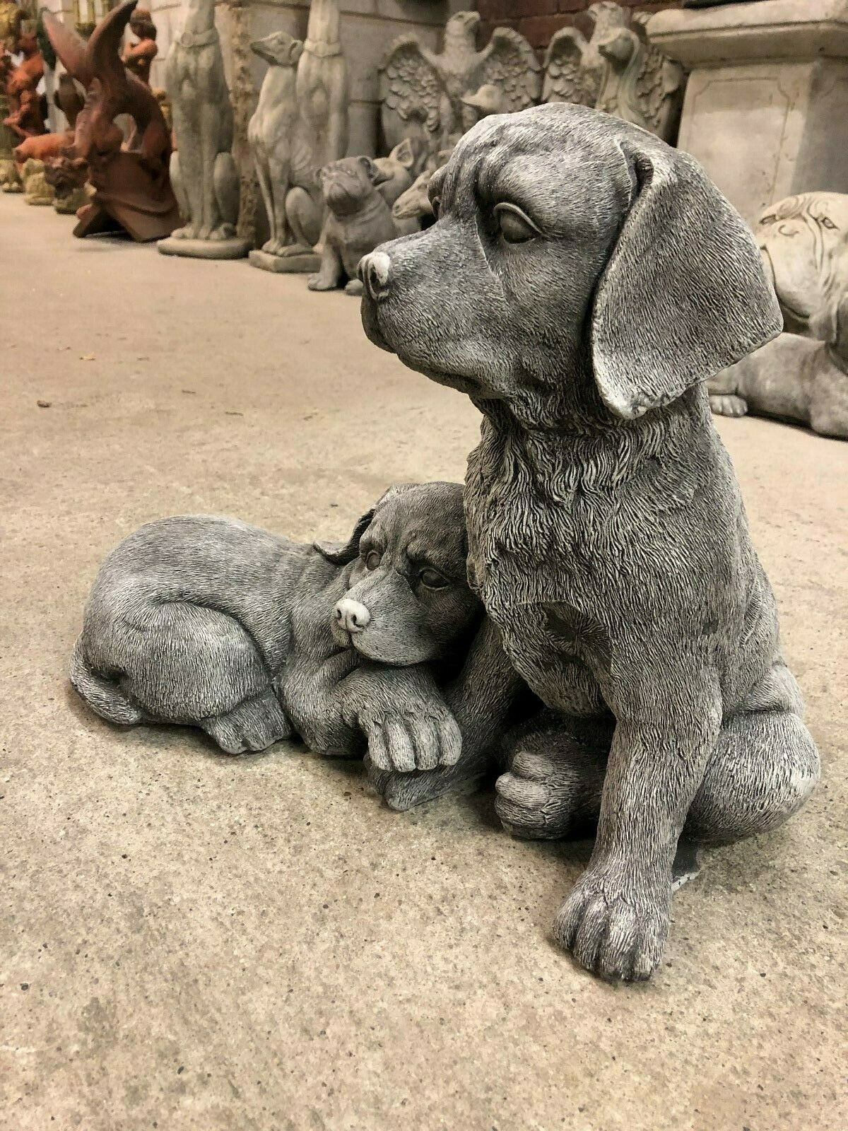 Pair of Stone Labrador Dog Ornaments