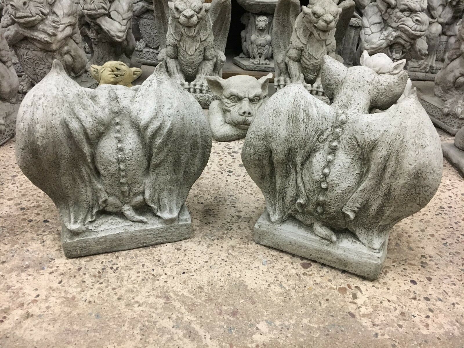 Pair of Stone Winged Gargoyle Statues