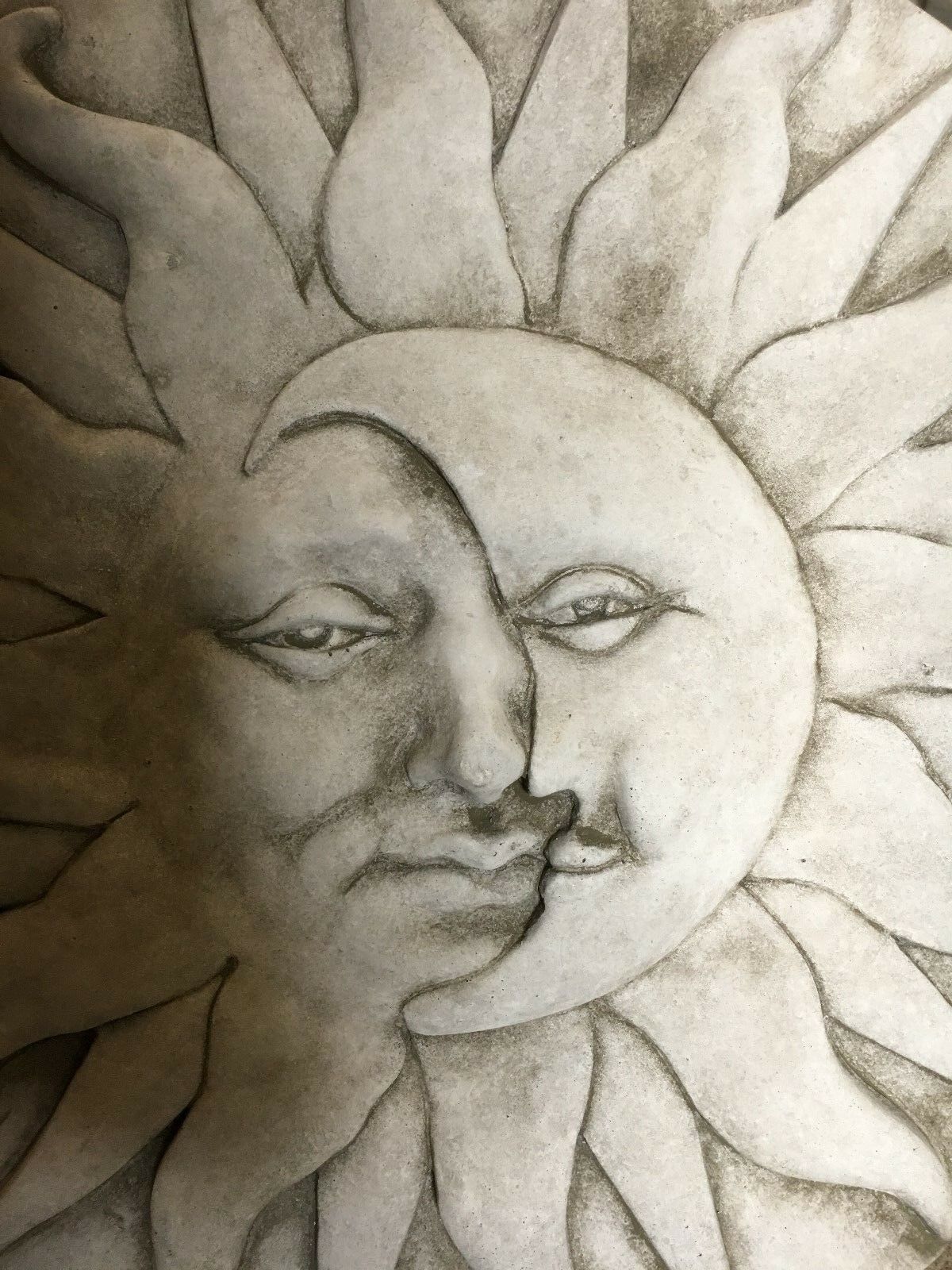 Stone Round Sun & Moon Wall Plaque