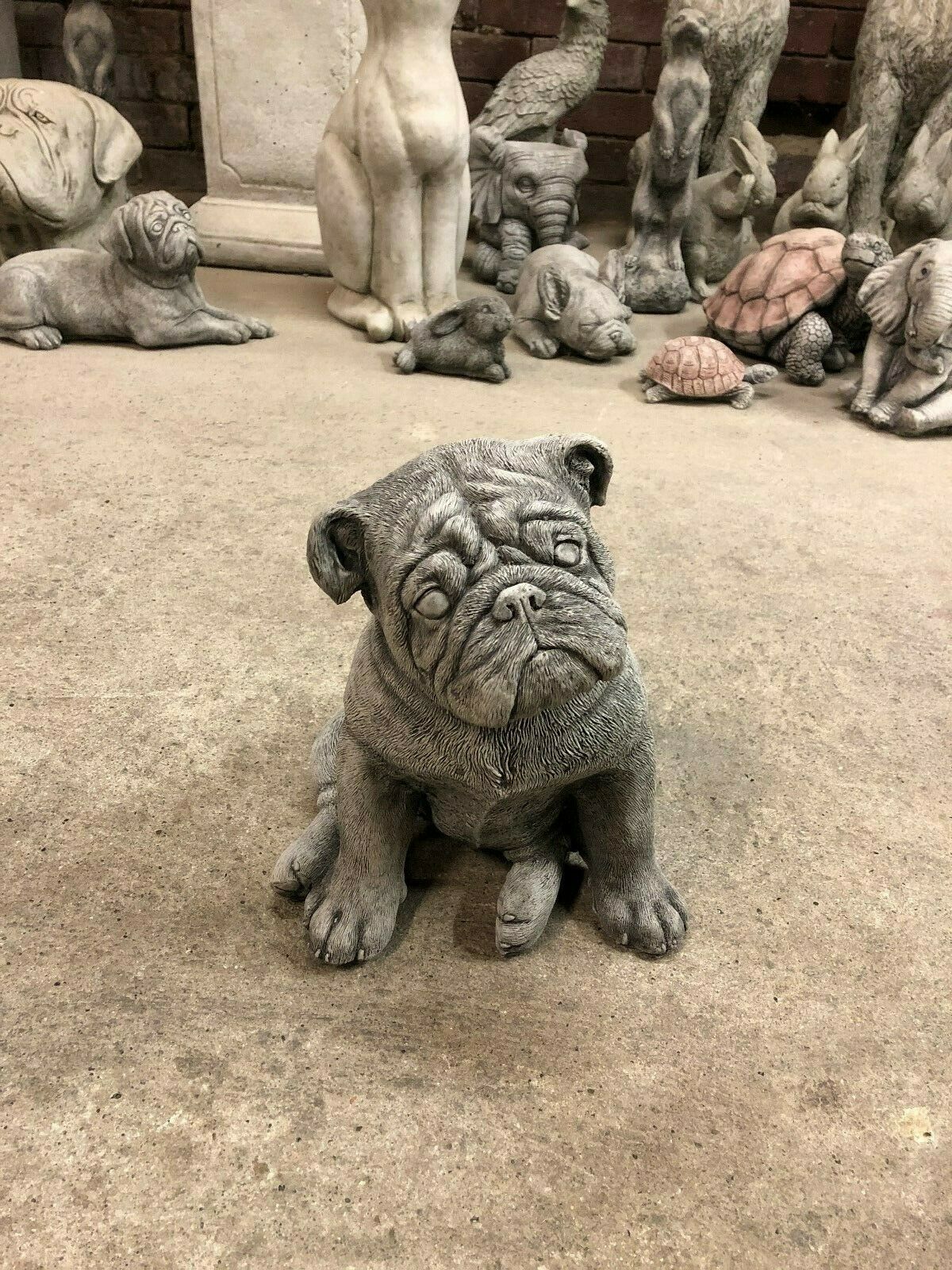 Stone Sitting British Bulldog Ornament