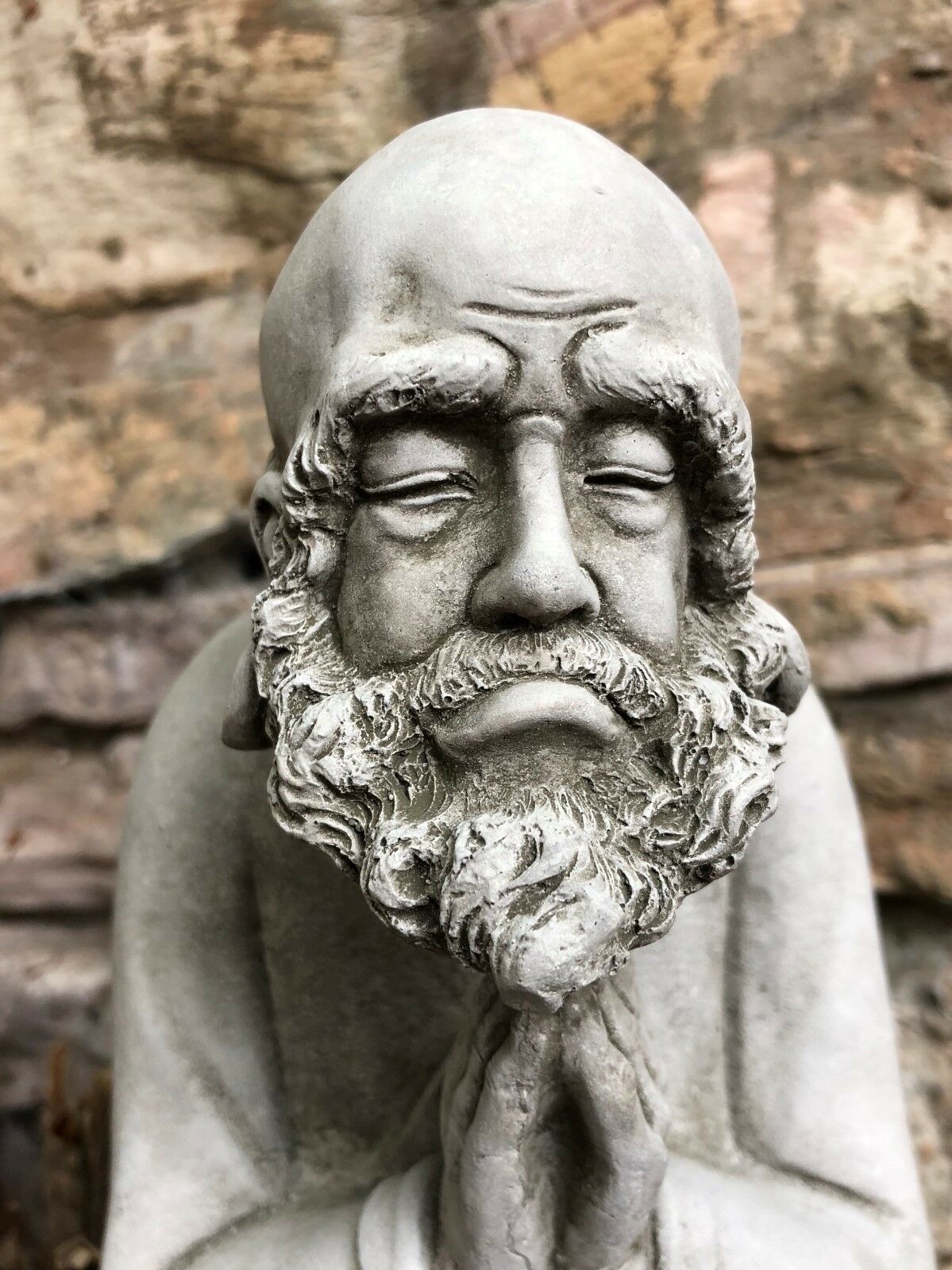 Stunning Stone Praying Old Monk Sculpture Garden Ornament